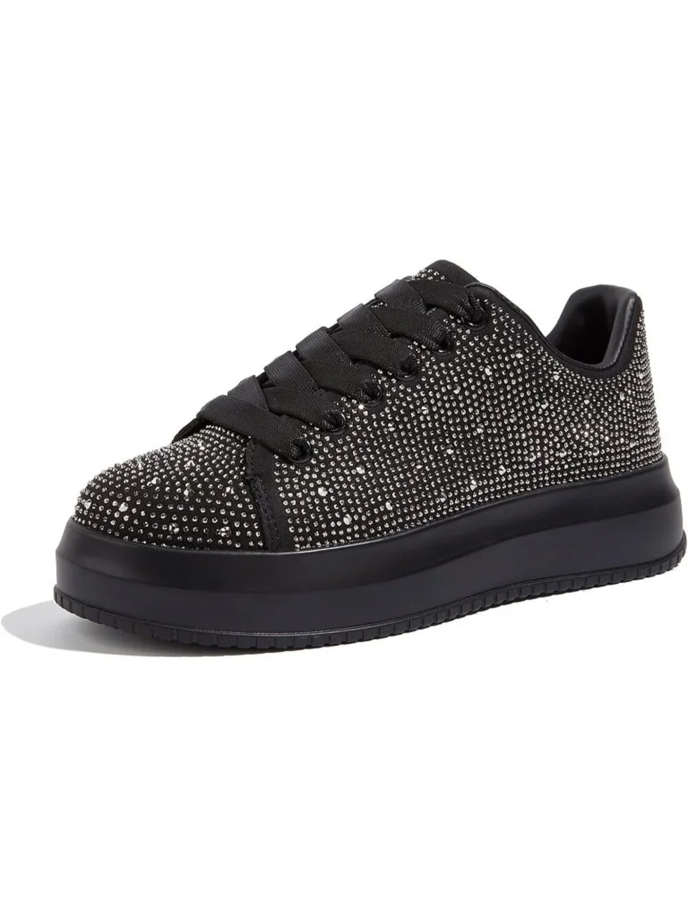 🆕Women's Black Sparkly Glitter Bling Tennis Rhinestone Platform Sneakers